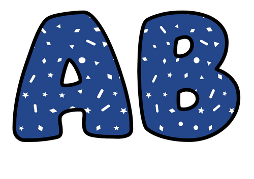 Navy Blue White Confetti Bubble Letters | Plain Colour Bulletin Board Letters