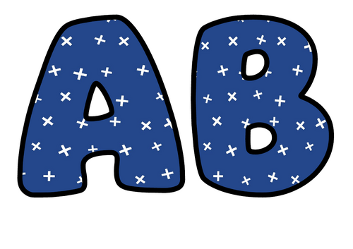 Navy Blue White Crosses Bubble Letters | Plain Colour Bulletin Board Letters