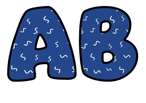 Navy Blue White Squiggles Bubble Letters | Bulletin Board Letters | Printable A-Z and 0-9