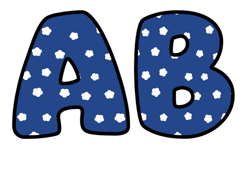 Navy Blue White Daisies Bubble Letters | Bulletin Board Letters | Printable A-Z and 0-9