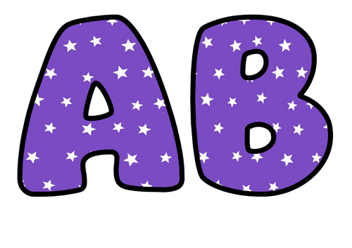 Purple White Stars Bubble Letters | Plain Colour Bulletin Board Letters