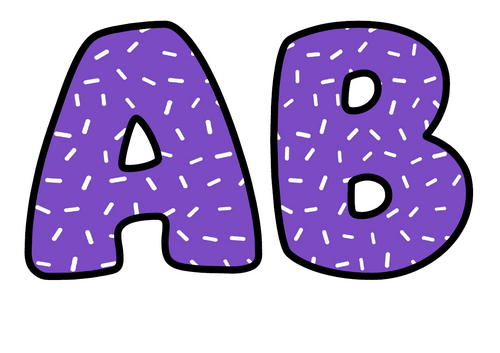Purple White Sprinkles Bubble Letters | Bulletin Board Letters | Printable A-Z and 0-9