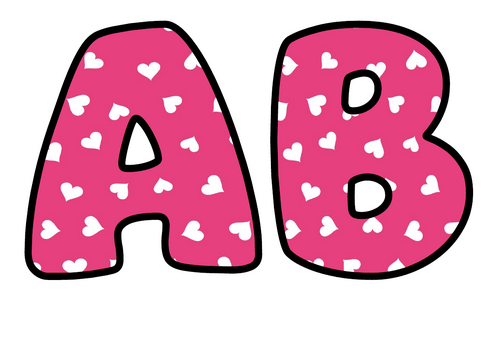 Hot Pink White Hearts Bubble Letters | Bulletin Board Letters | Printable A-Z and 0-9