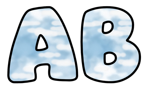 Watercolour Clouds Bubble Letters | Bulletin Board Letters | Printable A-Z and 0-9