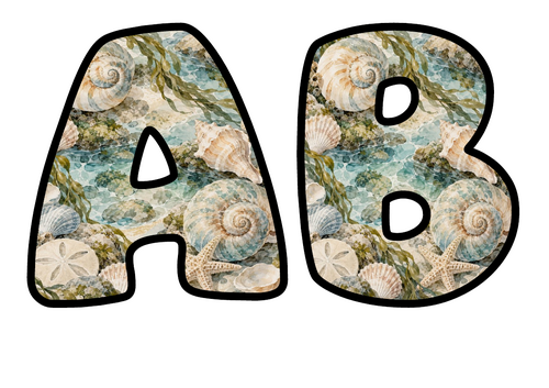 Seashells Bubble Letters | Bulletin Board Letters | Printable A-Z and 0-9