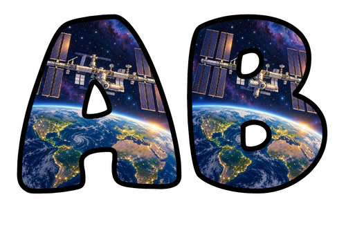 Space Station Bubble Letters | Bulletin Board Letters | Printable A-Z and 0-9