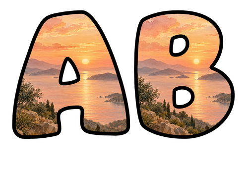 Coastal Sunset Bubble Letters | Display Lettering | Printable A-Z and 0-9