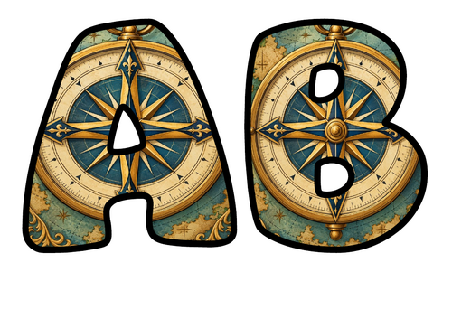 Compass Rose Bubble Letters | Display Lettering | Printable A-Z and 0-9