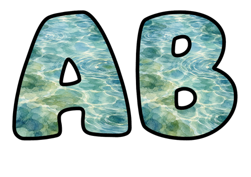 Clear Shallow Water Bubble Letters | Bulletin Board Letters | Printable A-Z and 0-9
