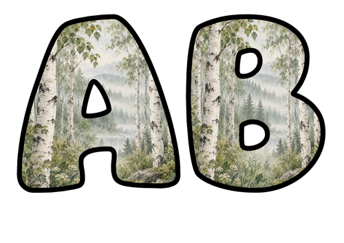 Birch Forest Bubble Letters | Display Lettering | Printable A-Z and 0-9