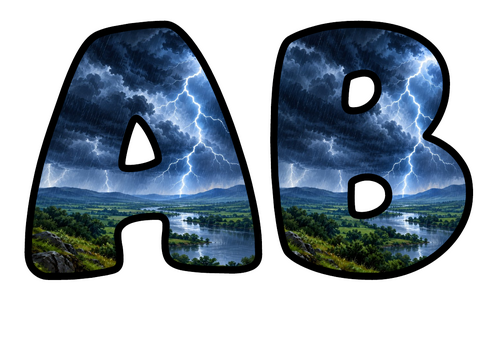 Lightning Storm Bubble Letters | Bulletin Board Letters | Printable A-Z and 0-9