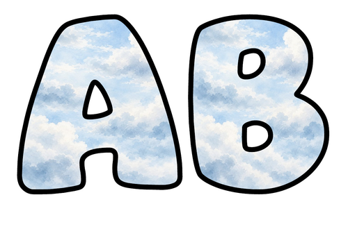 Blue Sky and Clouds Bubble Letters | Bulletin Board Letters | Printable A-Z and 0-9