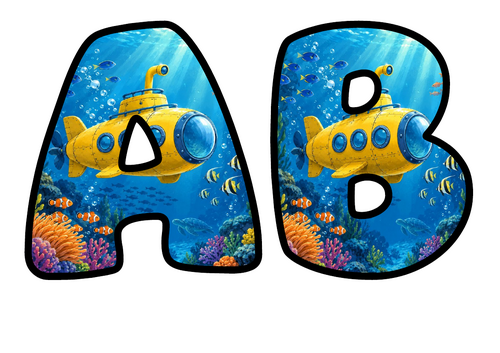 Yellow Submarine Bubble Letters | Display Lettering | Printable A-Z and 0-9