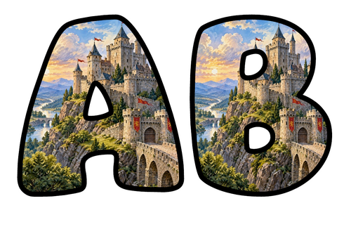 Castle on the Hill Bubble Letters | Bulletin Board Letters | Printable A-Z and 0-9