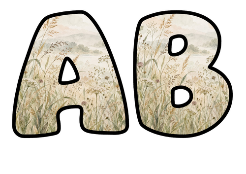 Meadow Grasses Bubble Letters | Display Lettering | Printable A-Z and 0-9