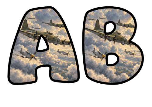 Vintage Aeroplanes Bubble Letters | Bulletin Board Letters | Printable A-Z and 0-9