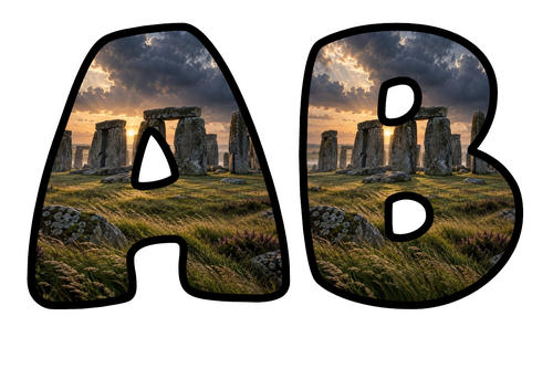 Stonehenge Bubble Letters | Bulletin Board Letters | Printable A-Z and 0-9