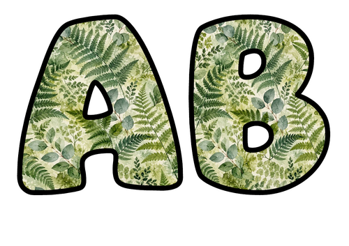Ferns and Foliage Bubble Letters | Bulletin Board Letters | Printable A-Z and 0-9