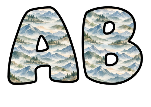 Misty Mountains Bubble Letters | Bulletin Board Letters | Printable A-Z and 0-9
