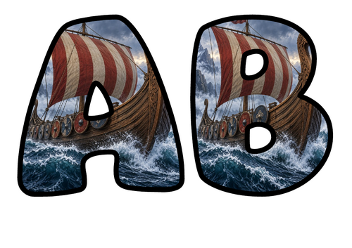 Viking Longship Bubble Letters | Bulletin Board Letters | Printable A-Z and 0-9