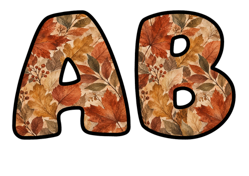 Autumn Leaves Bubble Letters | Bulletin Board Letters | Printable A-Z and 0-9