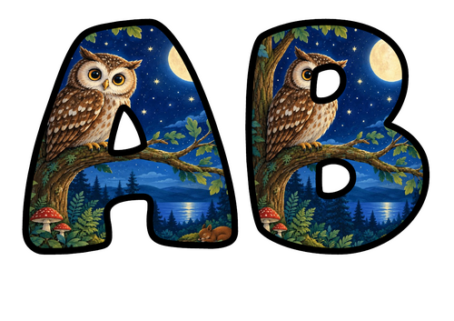 Night Owl Bubble Letters | Display Lettering | Printable A-Z and 0-9