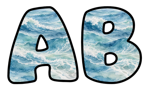 Ocean Waves Bubble Letters | Bulletin Board Letters | Printable A-Z and 0-9