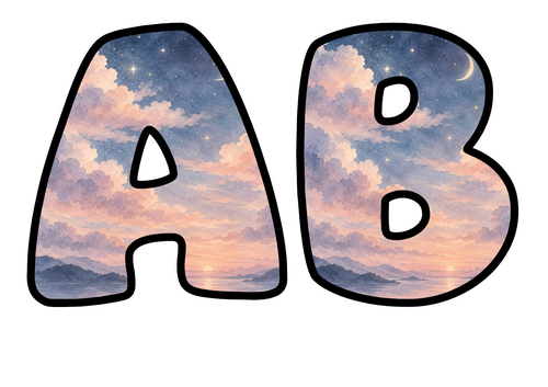 Evening Sky Bubble Letters | Display Lettering | Printable A-Z and 0-9