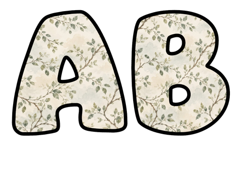 Leafy Branches Bubble Letters | Bulletin Board Letters | Printable A-Z and 0-9