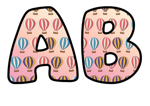 Hot Air Balloons Bubble Letters | Display Lettering | Printable A-Z and 0-9