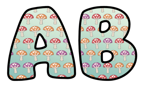 Toadstools Bubble Letters | Bulletin Board Letters | Printable A-Z and 0-9