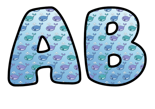 Whales Bubble Letters | Display Lettering | Printable A-Z and 0-9