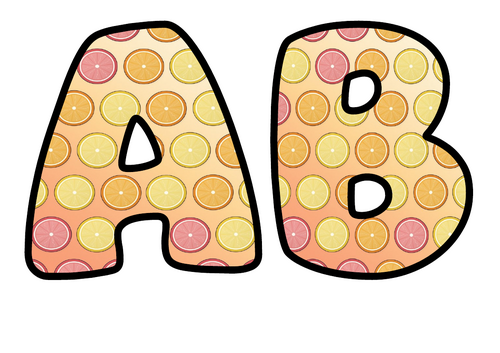 Citrus Slices Bubble Letters | Bulletin Board Letters | Printable A-Z and 0-9
