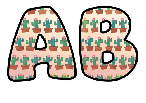 Potted Cacti Bubble Letters | Display Lettering | Printable A-Z and 0-9