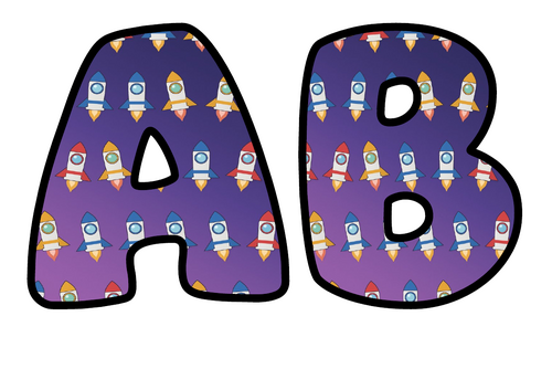 Rockets Bubble Letters | Bulletin Board Letters | Printable A-Z and 0-9
