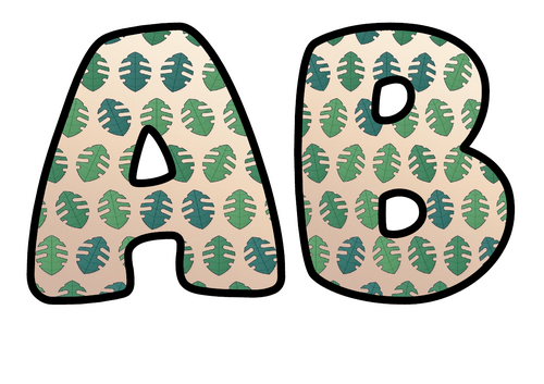 Monstera Leaves Bubble Letters | Display Lettering | Printable A-Z and 0-9