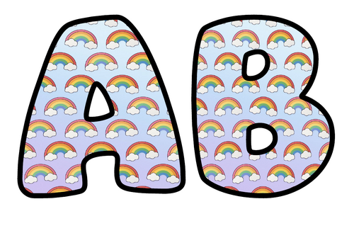 Rainbows and Clouds Bubble Letters | Display Lettering | Printable A-Z and 0-9