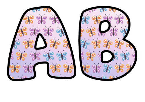 Butterflies Bubble Letters | Display Lettering | Printable A-Z and 0-9