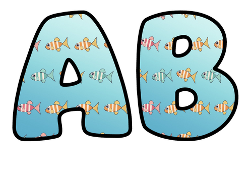 Tropical Fish Bubble Letters | Bulletin Board Letters | Printable A-Z and 0-9