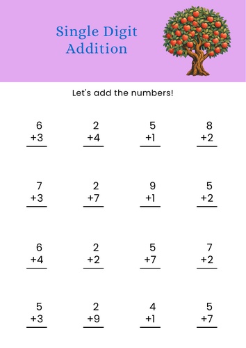 Single-Digit Addition Worksheets – 13 Pages