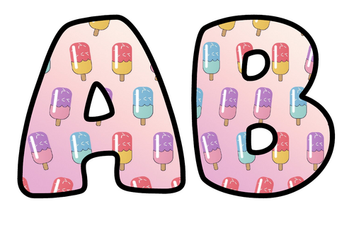 Ice Lollies Bubble Letters | Display Lettering | Printable A-Z and 0-9