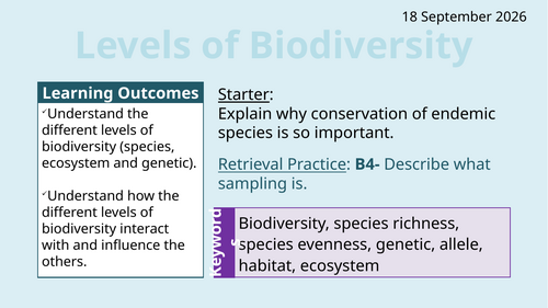 OCR AAQ in Applied Science- Environmental Studies: Levels of Biodiversity