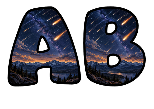 Bubble Letters Meteor Shower | Printable Alphabet Display Pack | A-Z and 0-9