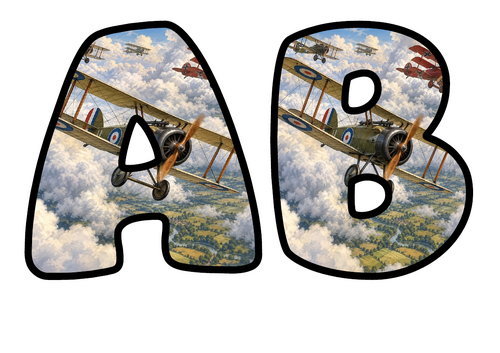 Biplanes Bubble Letters | Bulletin Board Letters | Printable A-Z and 0-9