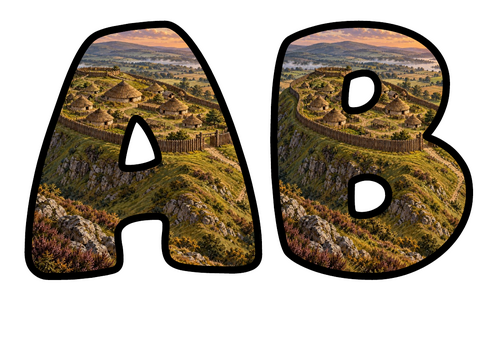 Iron Age Hillfort Alphabet Display Pack | Printable Bubble Letters A-Z and 0-9