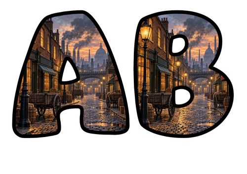 Victorian Street Bubble Letters | Bulletin Board Letters | Printable A-Z and 0-9