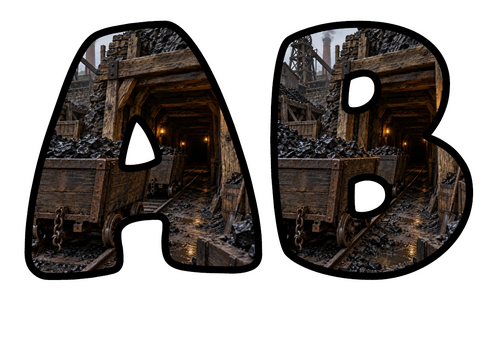 Bubble Letters Coal Mine | Printable Alphabet Display Pack | A-Z and 0-9