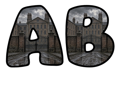 Bubble Letters Victorian Workhouse | Printable Alphabet Display Pack | A-Z and 0-9