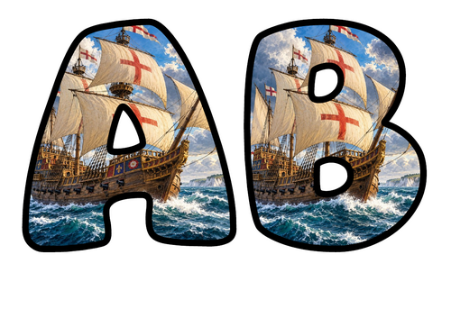 Tudor Ship Bubble Letters | Bulletin Board Letters | Printable A-Z and 0-9