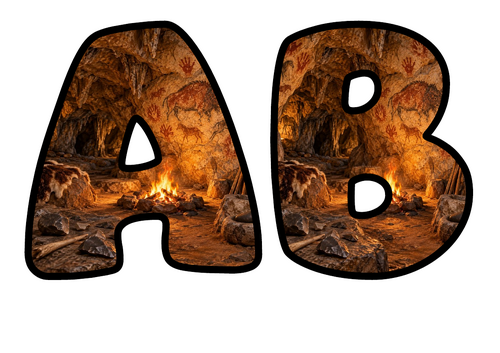 Cave Paintings Alphabet Display Pack | Printable Bubble Letters A-Z and 0-9